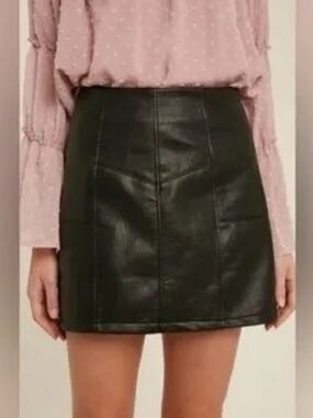 Black Vegan Leather Mini Skirt A-Line Moto Y2K Large NWT